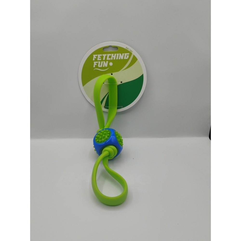 Fetching Fun Dog Rope Toy Pet OS Green Blue New Textured Rubber Tug Fetch